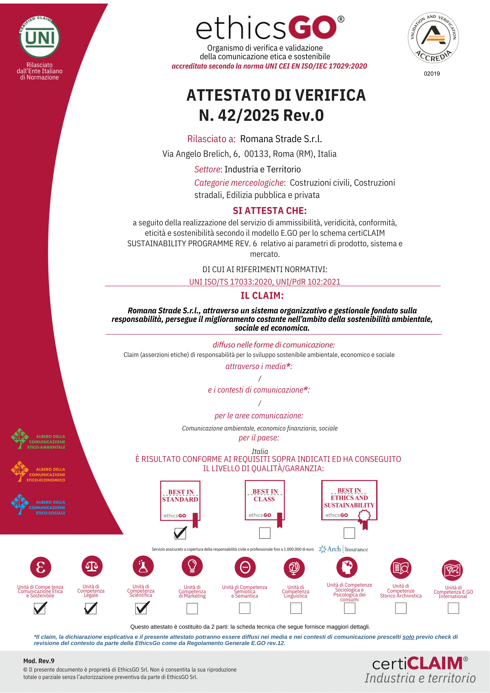 ROMANA STRADE Certificato ESG UNI ISO-TS 17033.2020 UNI PDR 102.2021-1
