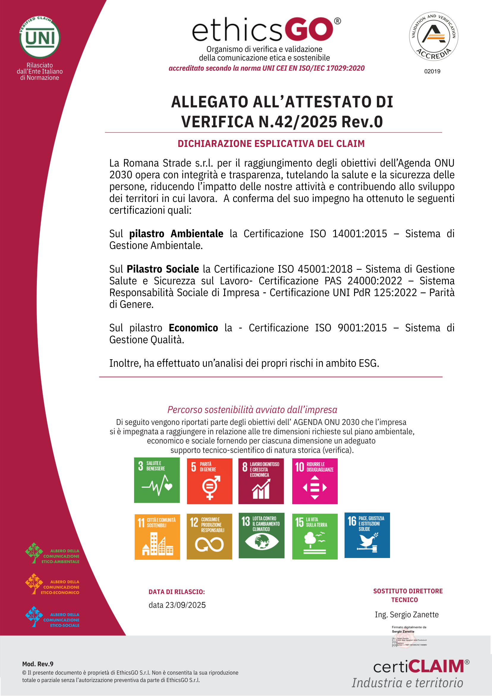 ROMANA STRADE Certificato ESG UNI ISO-TS 17033.2020 UNI PDR 102.2021-2