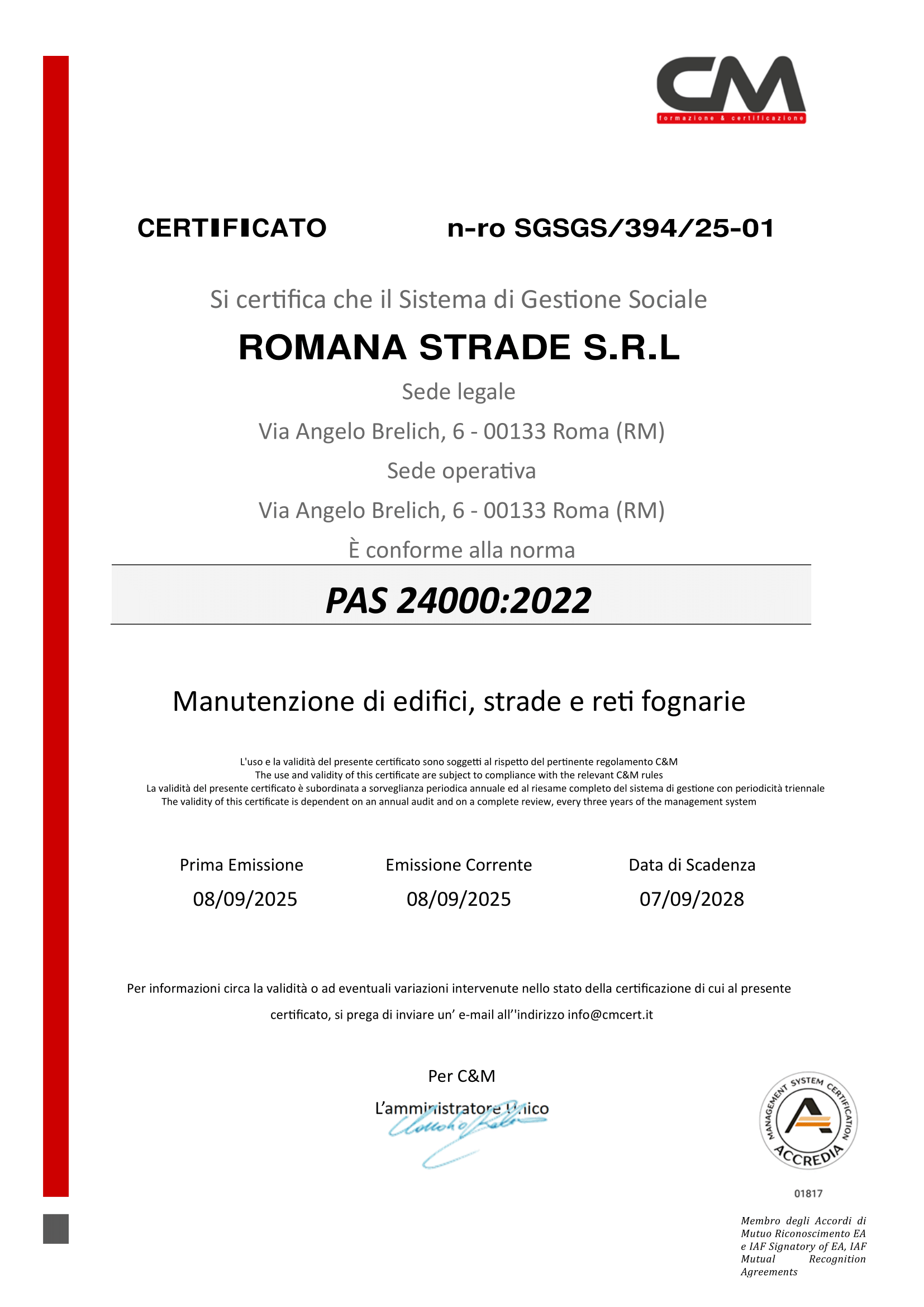 ROMANA_ STRADE Certificato PAS 24000.2025-1