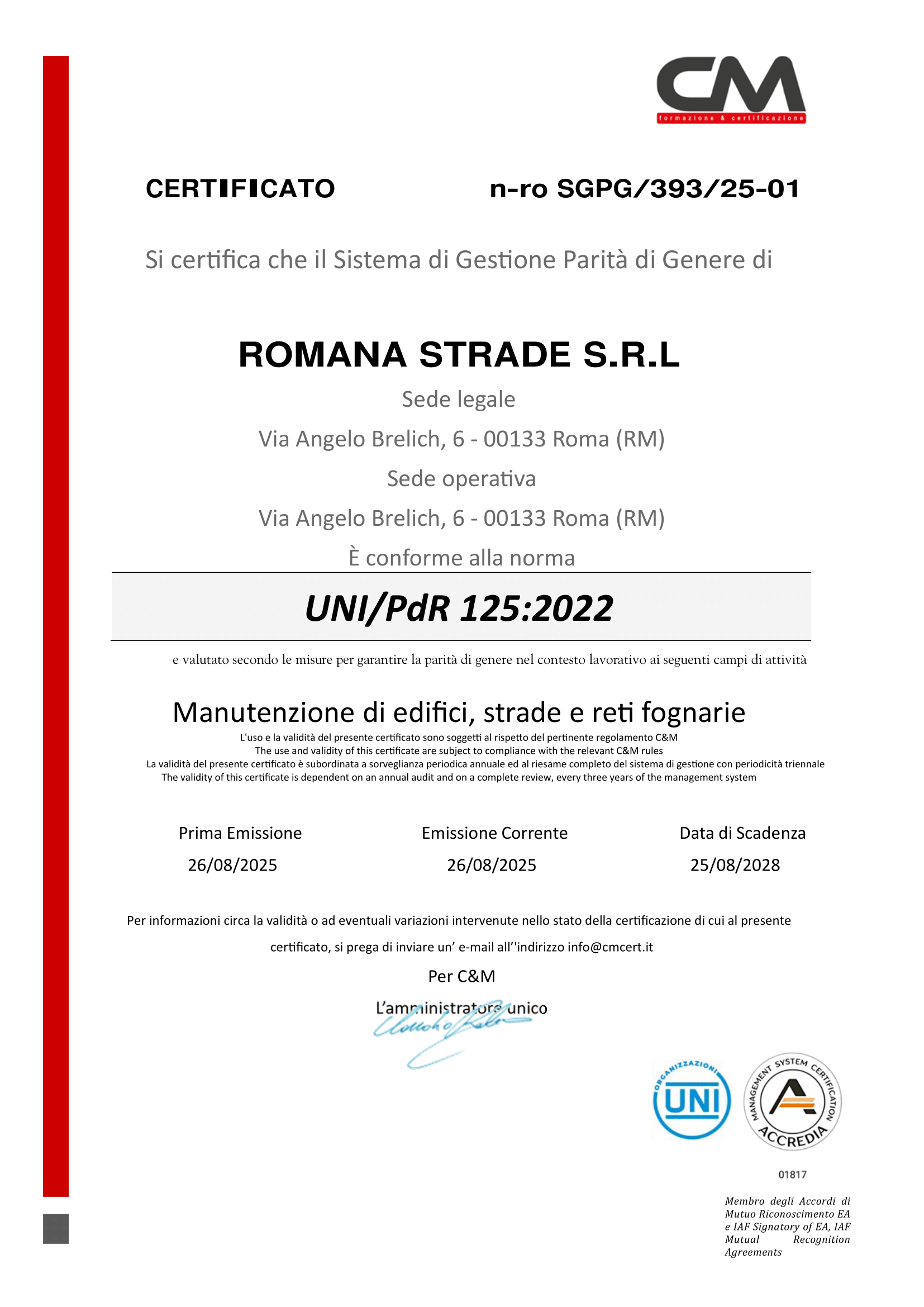 ROMANA_STRADE Certificato UNI-PDR 125.2022-1
